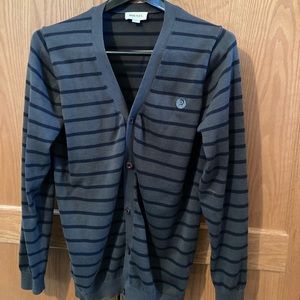Diesel Cotton Cardigan. Black and dark Khaki stripe Size Small